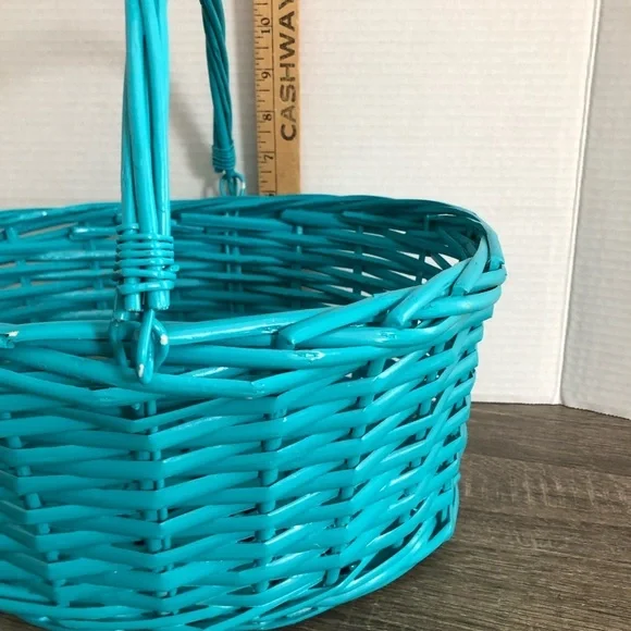 Bright Blue Woven Basket with Handle - Picture 10 of 11